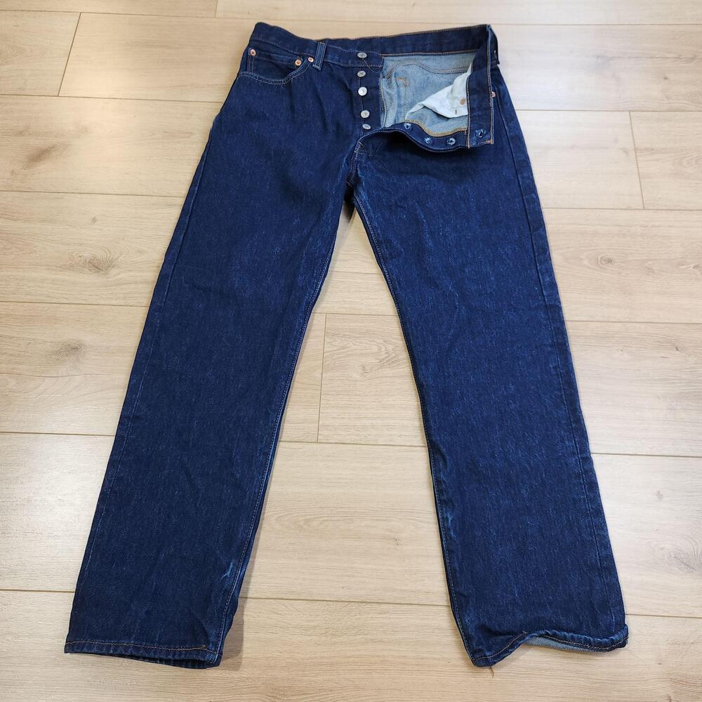 Levis 501 Jeans Mens 34x30 Blue Dark Wash Button Fly Straight Leg Denim